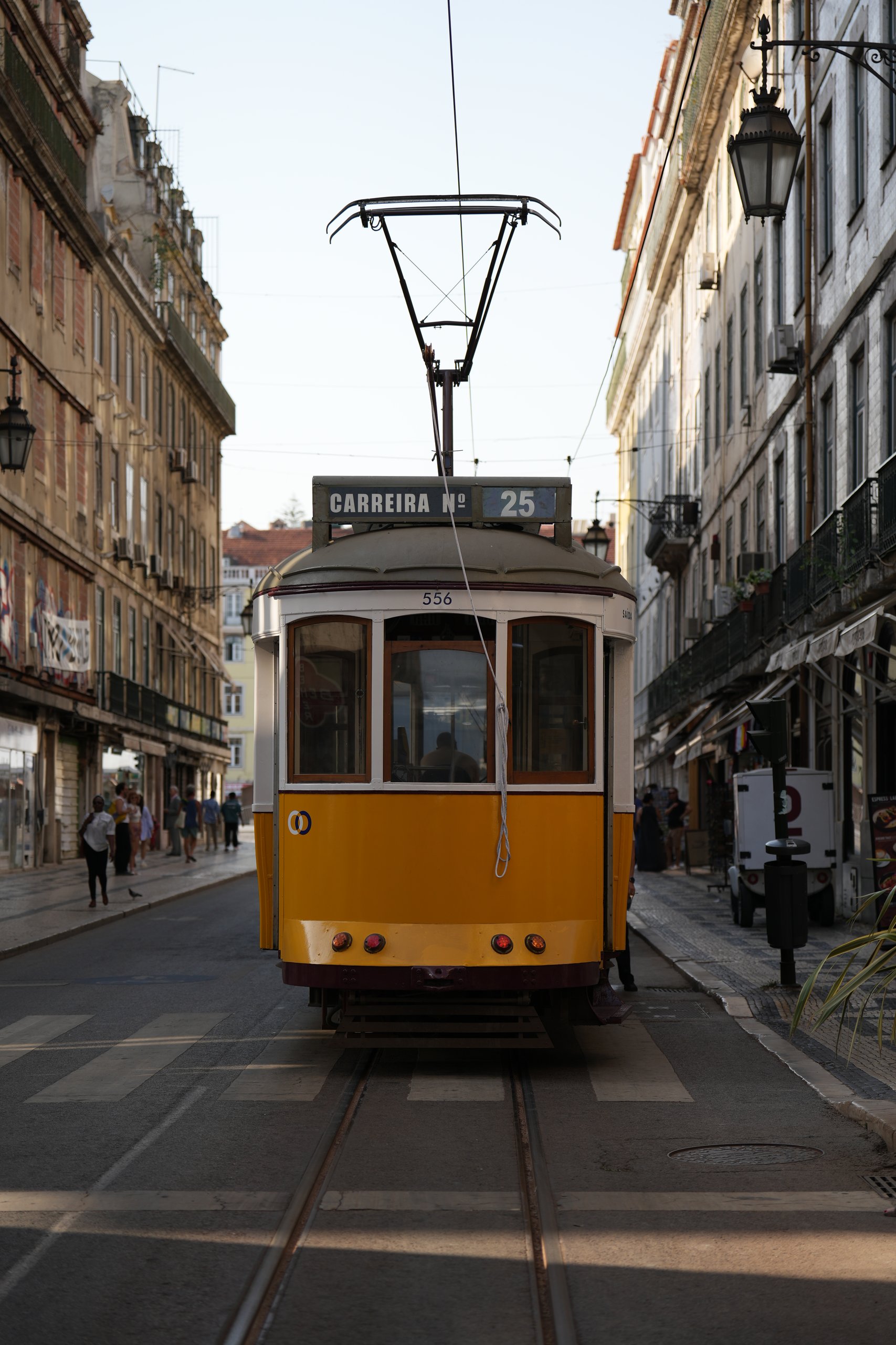 Lisbon streets, trams and the Tagus.